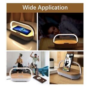 Nightstand Lamp with Wireless, Portable Phone Holder Charger Bluetooth Speaker